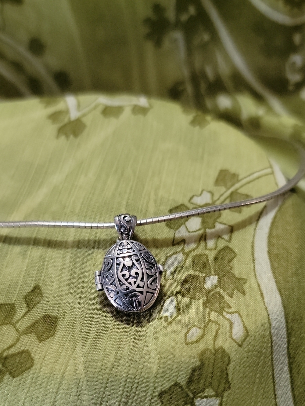 Sterling Silver Filigree Oval Locket Necklace - 925 SS (Chain Included)